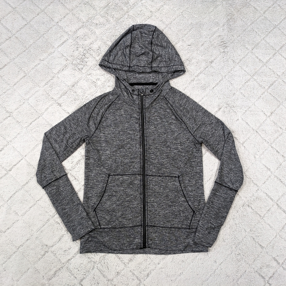 Athleta Jacket Women's Small Gray Black Heather Uptempo Hoodie Full Zip Running 